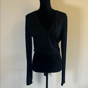 Elegant Black Long Sleeve Wrap Top
